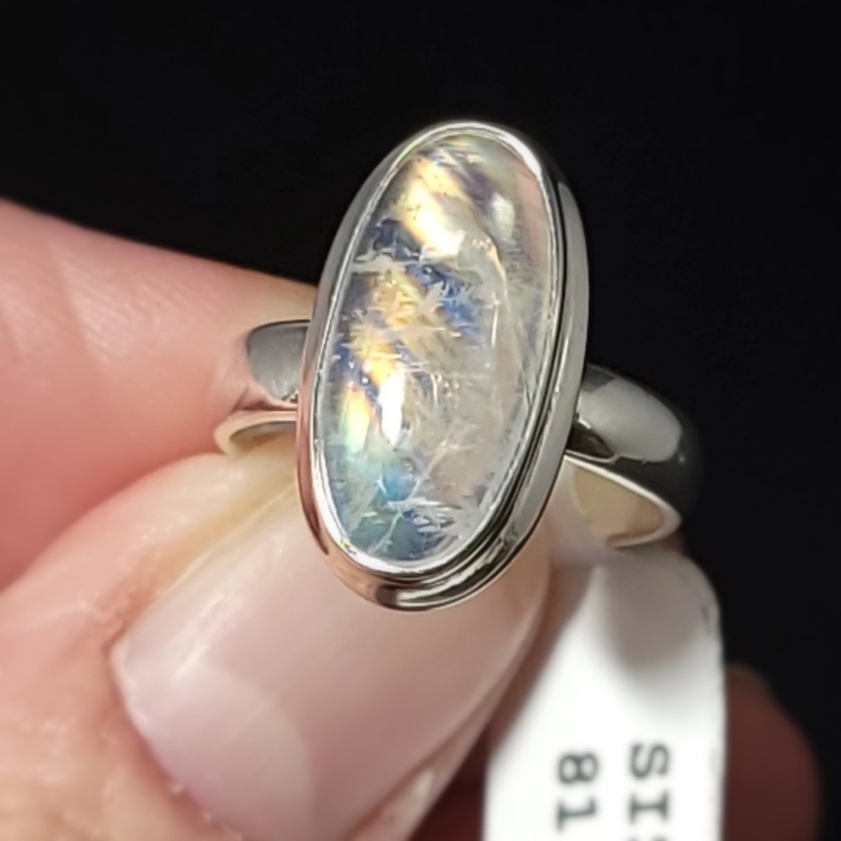 Rainbow Moonstone Ring Sterling Silver Green Orange Blue Flash - Elevated Metaphysical