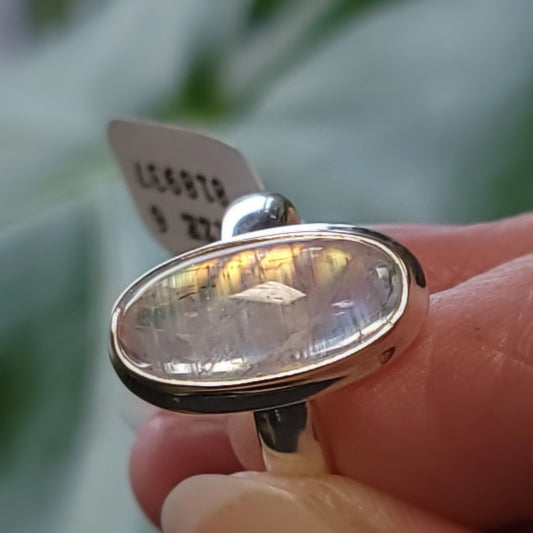 Rainbow Moonstone Ring Sterling Silver Green Orange Blue Flash - Elevated Metaphysical