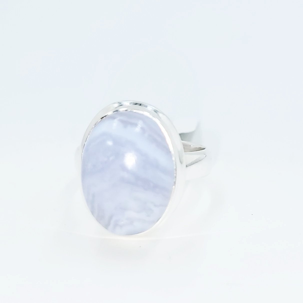 Blue Lace Agate Ring Sterling Silver Band