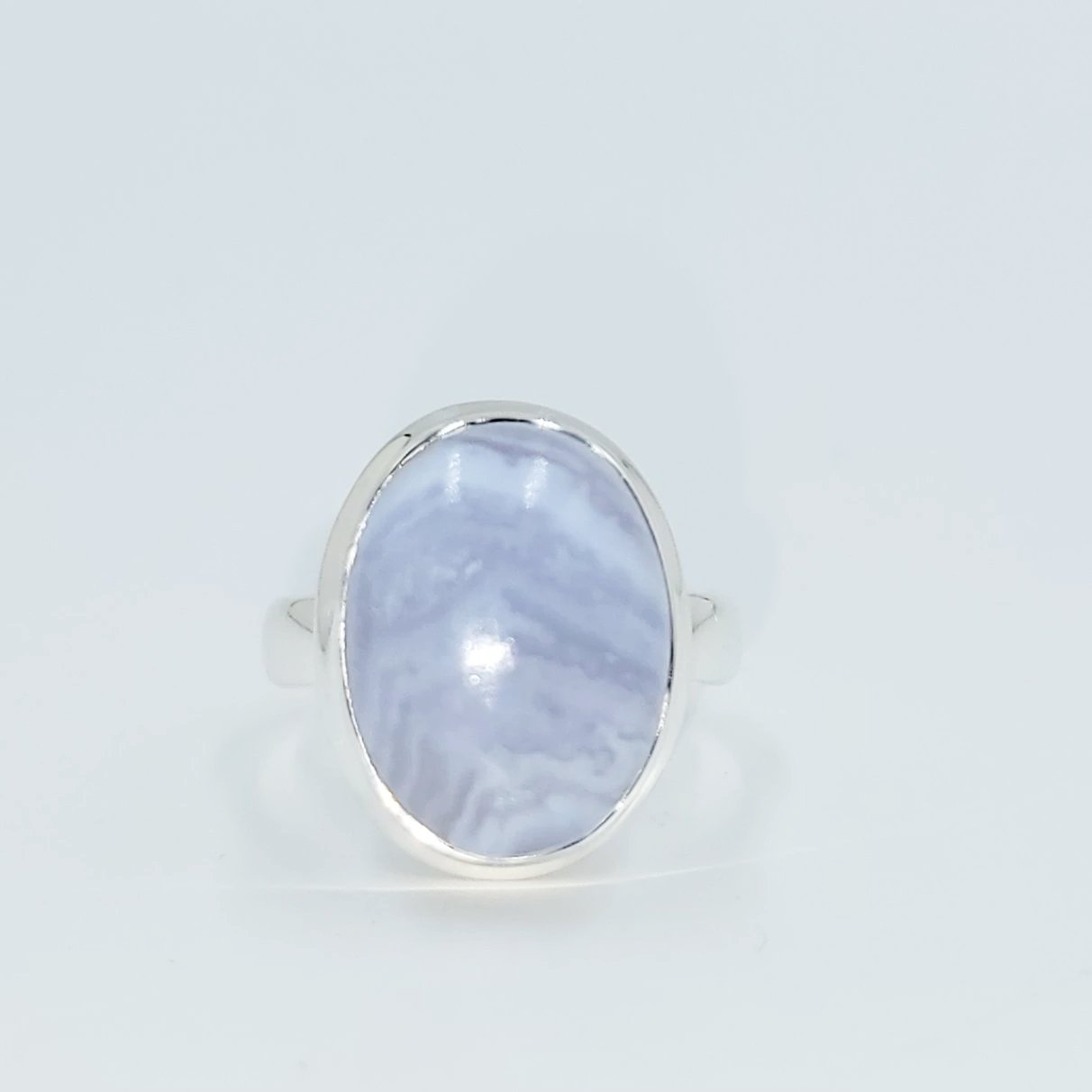 Blue Lace Agate Ring Sterling Silver Band