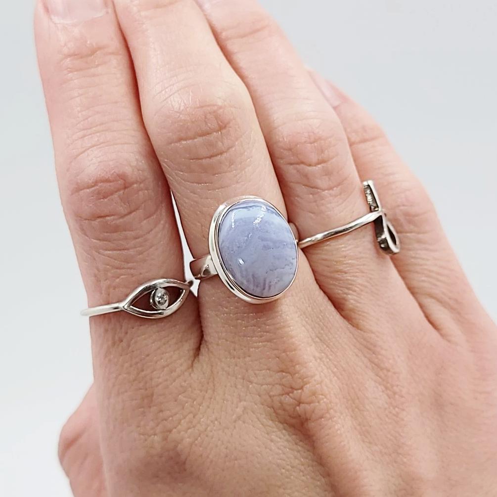 Blue Lace Agate Ring Sterling Silver Band