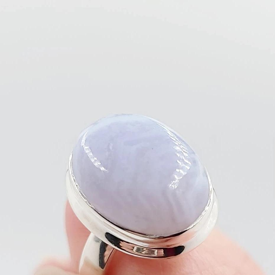 Blue Lace Agate Ring Sterling Silver Band