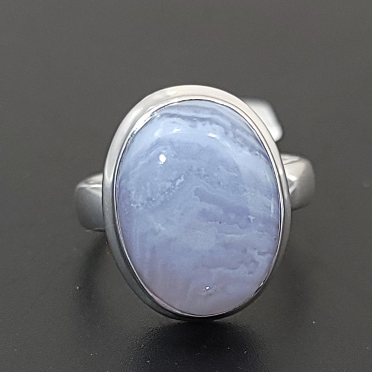 Blue Lace Agate Ring Sterling Silver Band