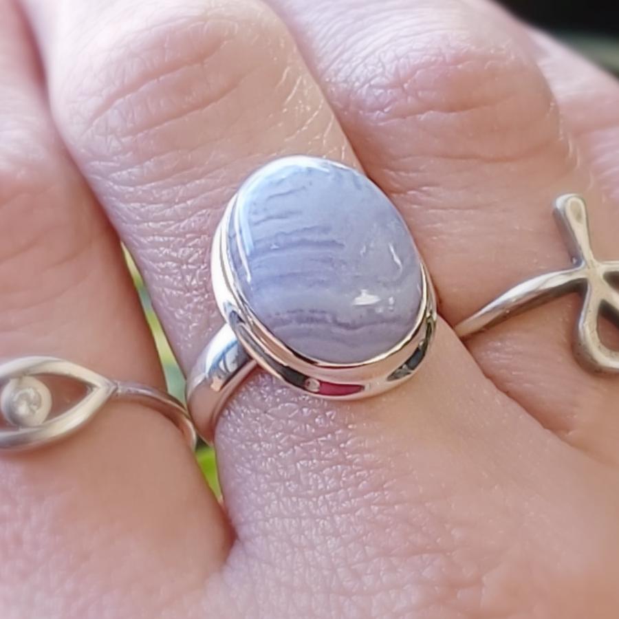 Blue Lace Agate Ring Sterling Silver Band