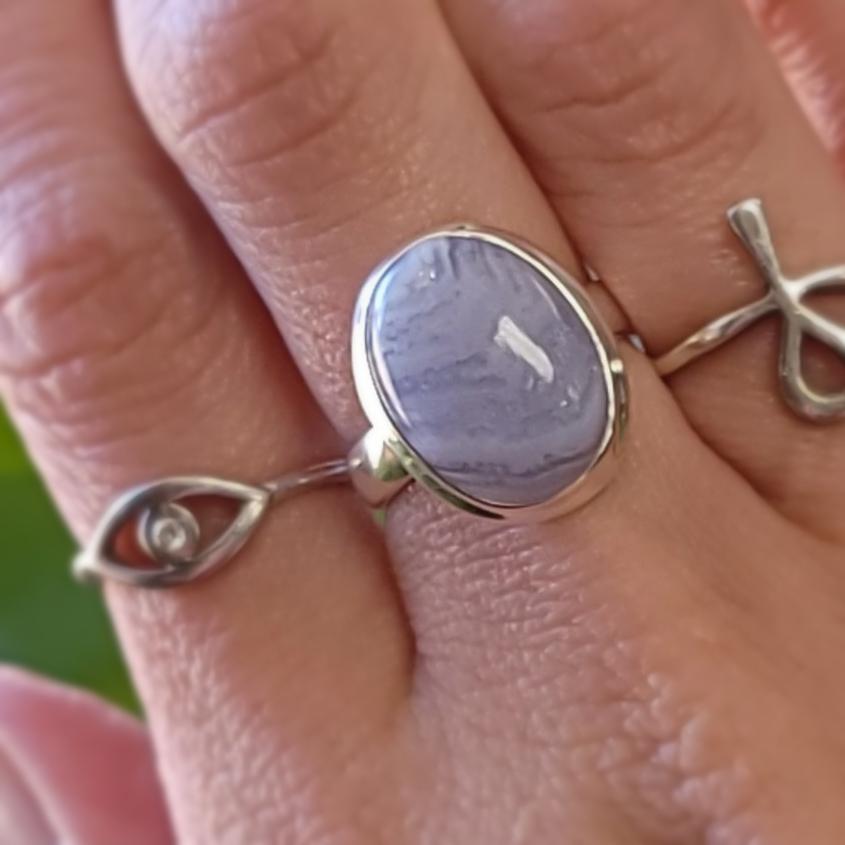 Blue Lace Agate Ring Sterling Silver Band