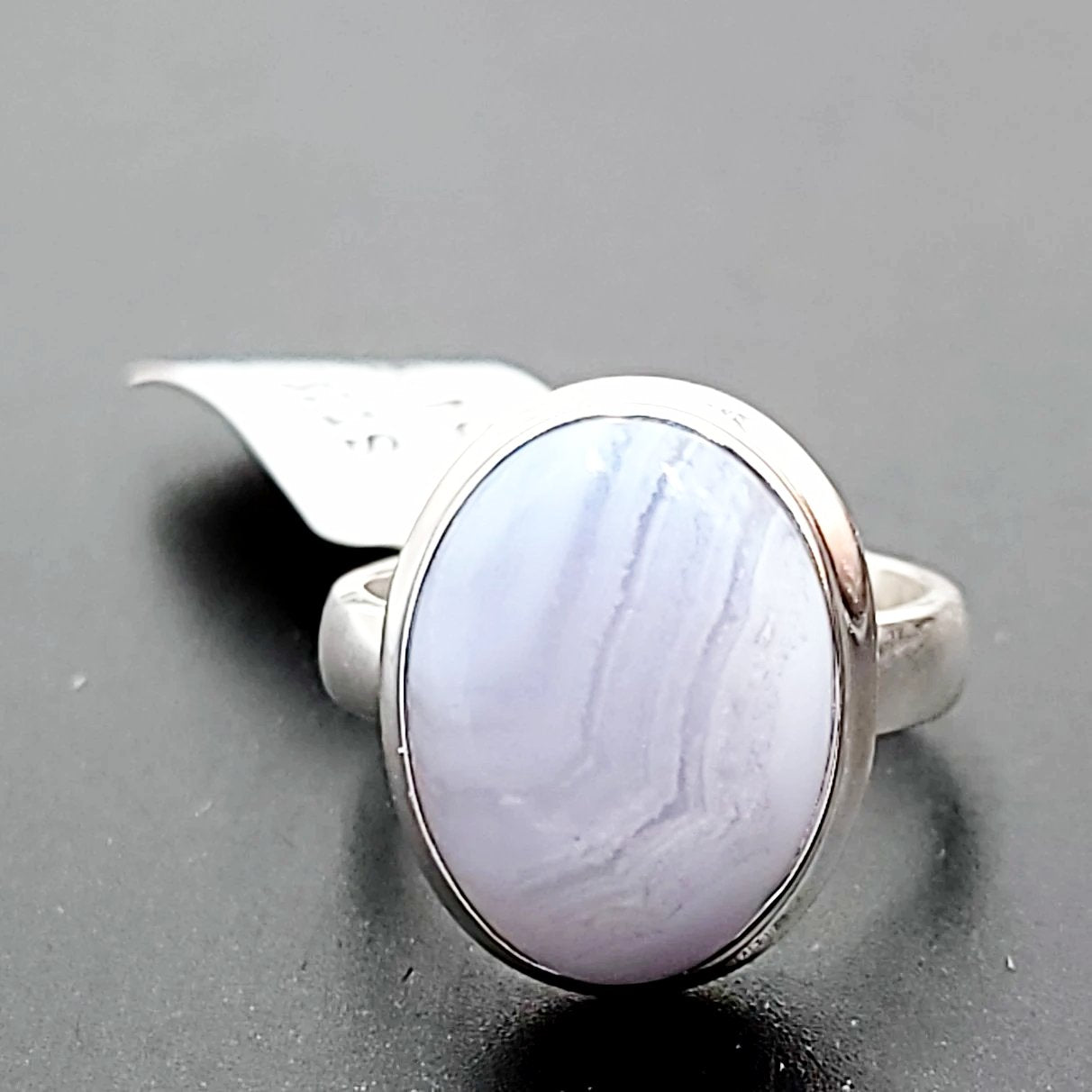 Blue Lace Agate Ring Sterling Silver Band
