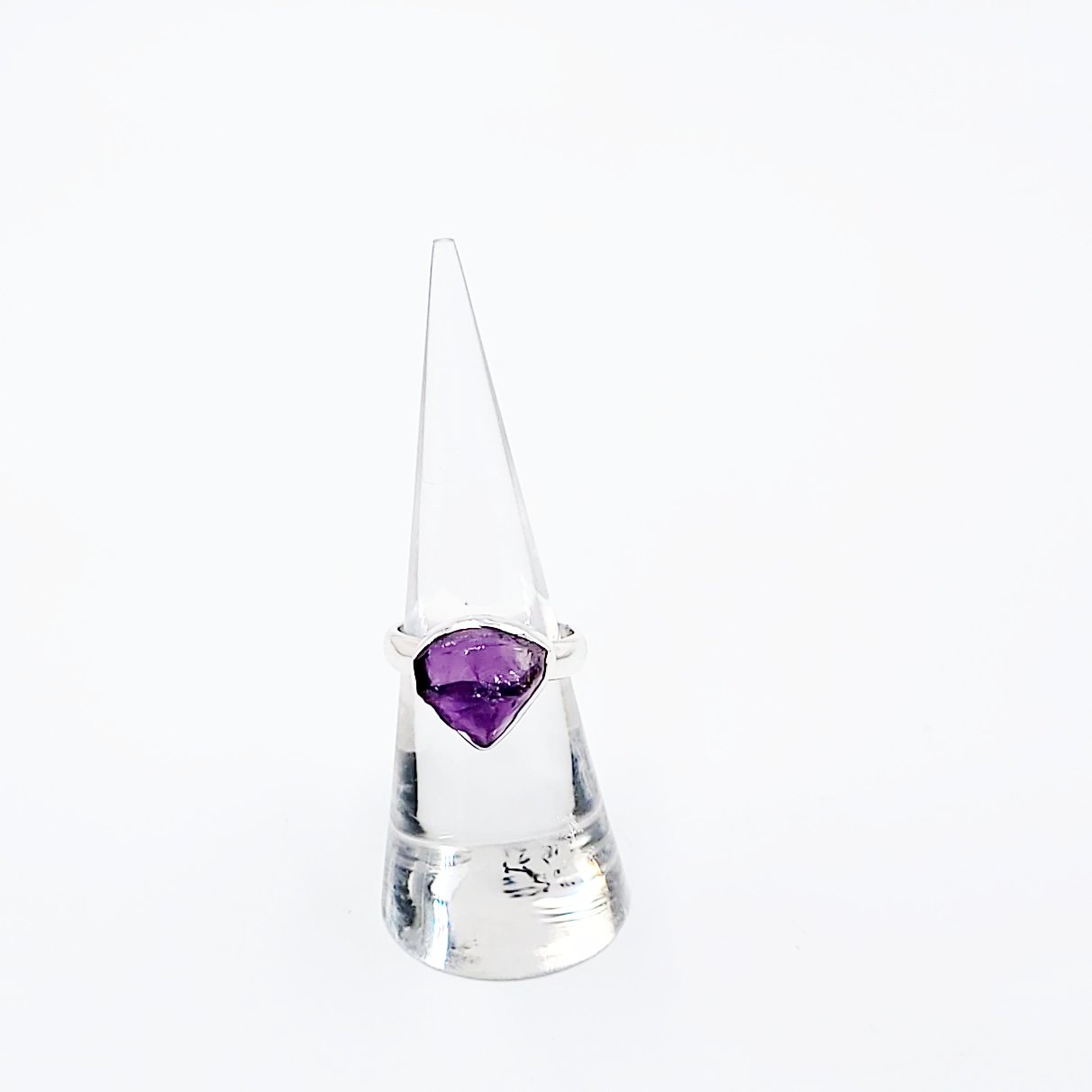 Amethyst Ring Sterling Silver Rough Stone Trillion Cut - Elevated Metaphysical