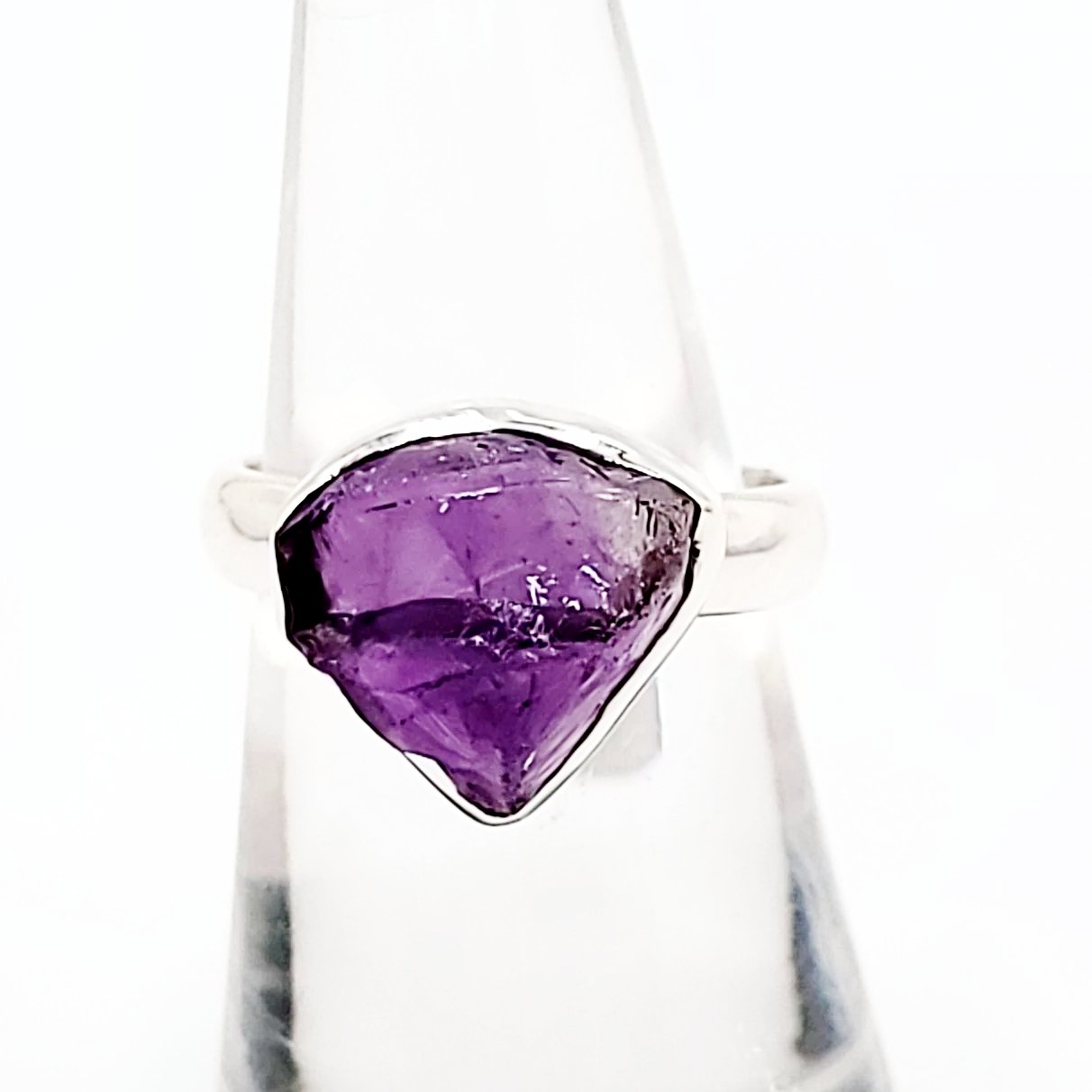 Amethyst Ring Sterling Silver Rough Stone Trillion Cut - Elevated Metaphysical