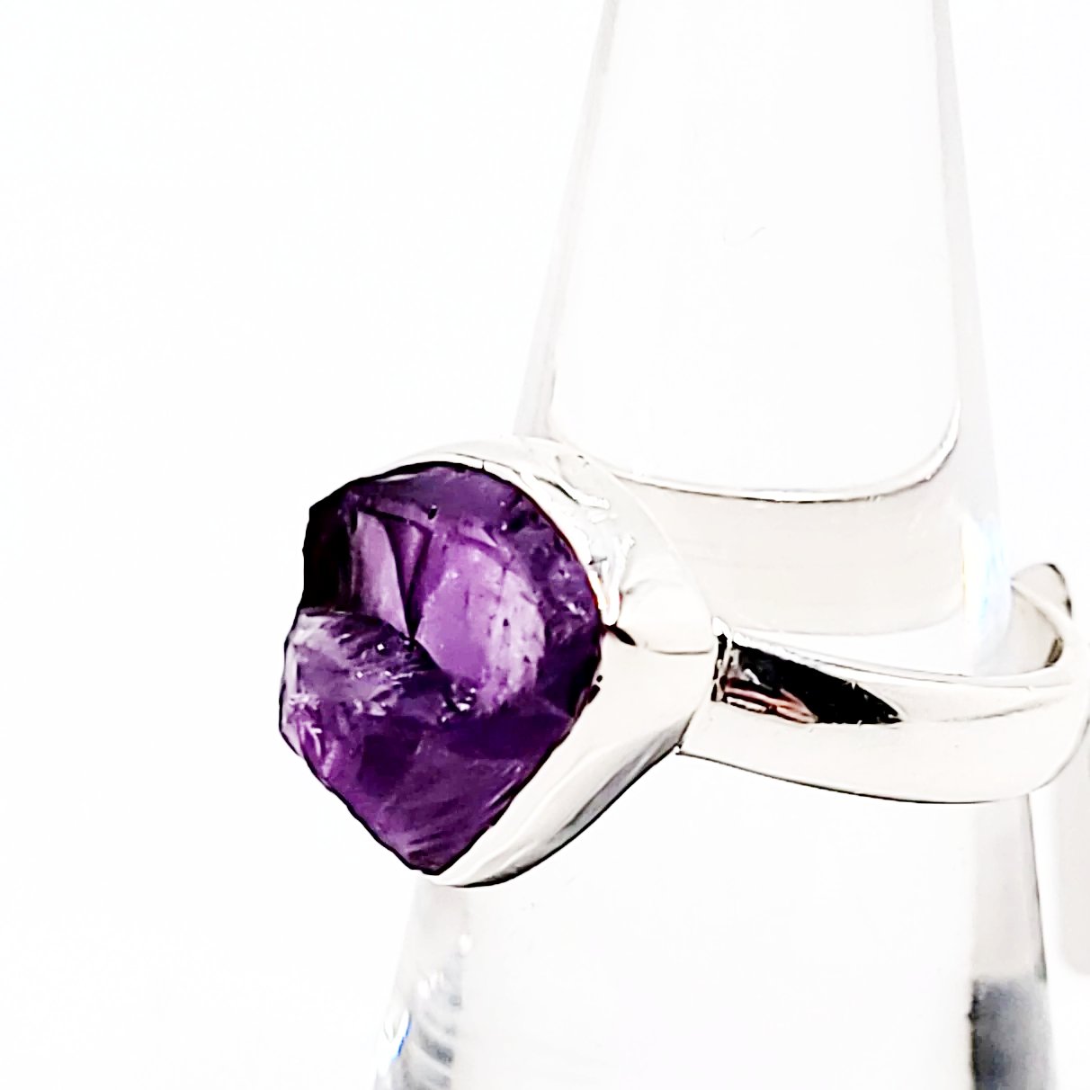 Amethyst Ring Sterling Silver Rough Stone Trillion Cut - Elevated Metaphysical