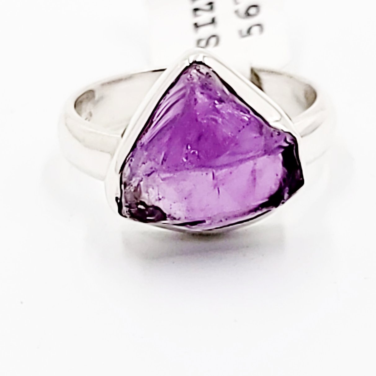 Amethyst Ring Sterling Silver Rough Stone Trillion Cut - Elevated Metaphysical