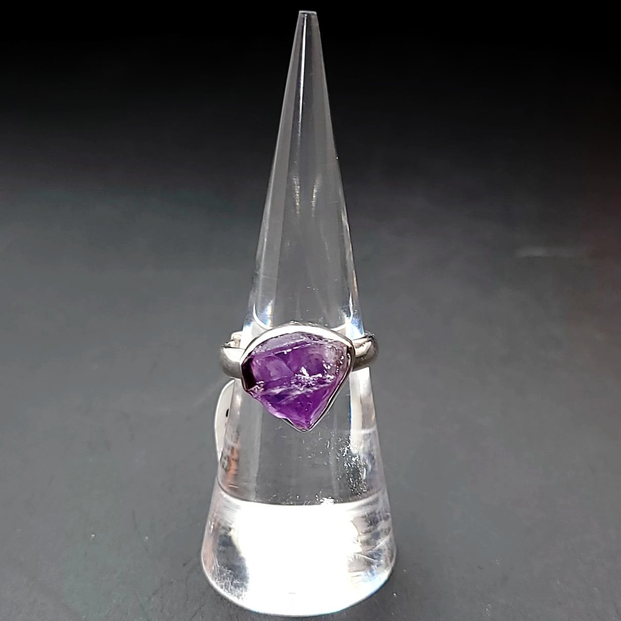 Amethyst Ring Sterling Silver Rough Stone Trillion Cut - Elevated Metaphysical