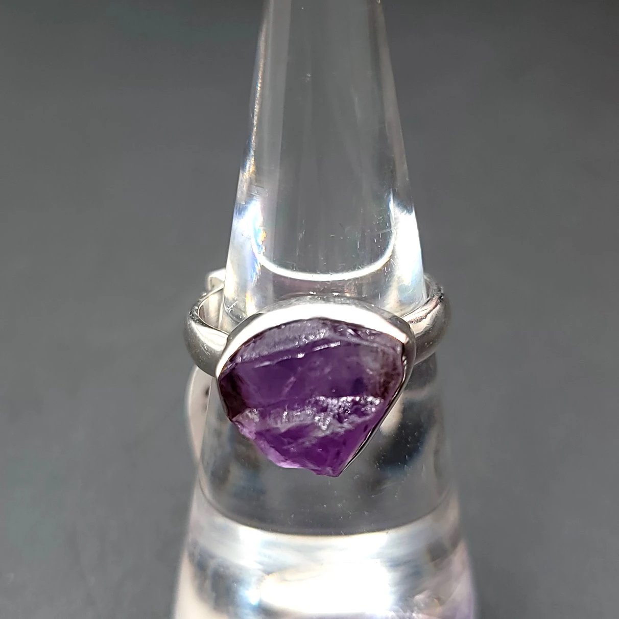 Amethyst Ring Sterling Silver Rough Stone Trillion Cut - Elevated Metaphysical