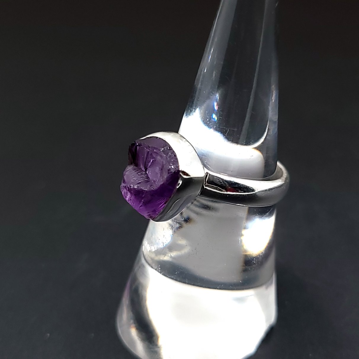 Amethyst Ring Sterling Silver Rough Stone Trillion Cut - Elevated Metaphysical