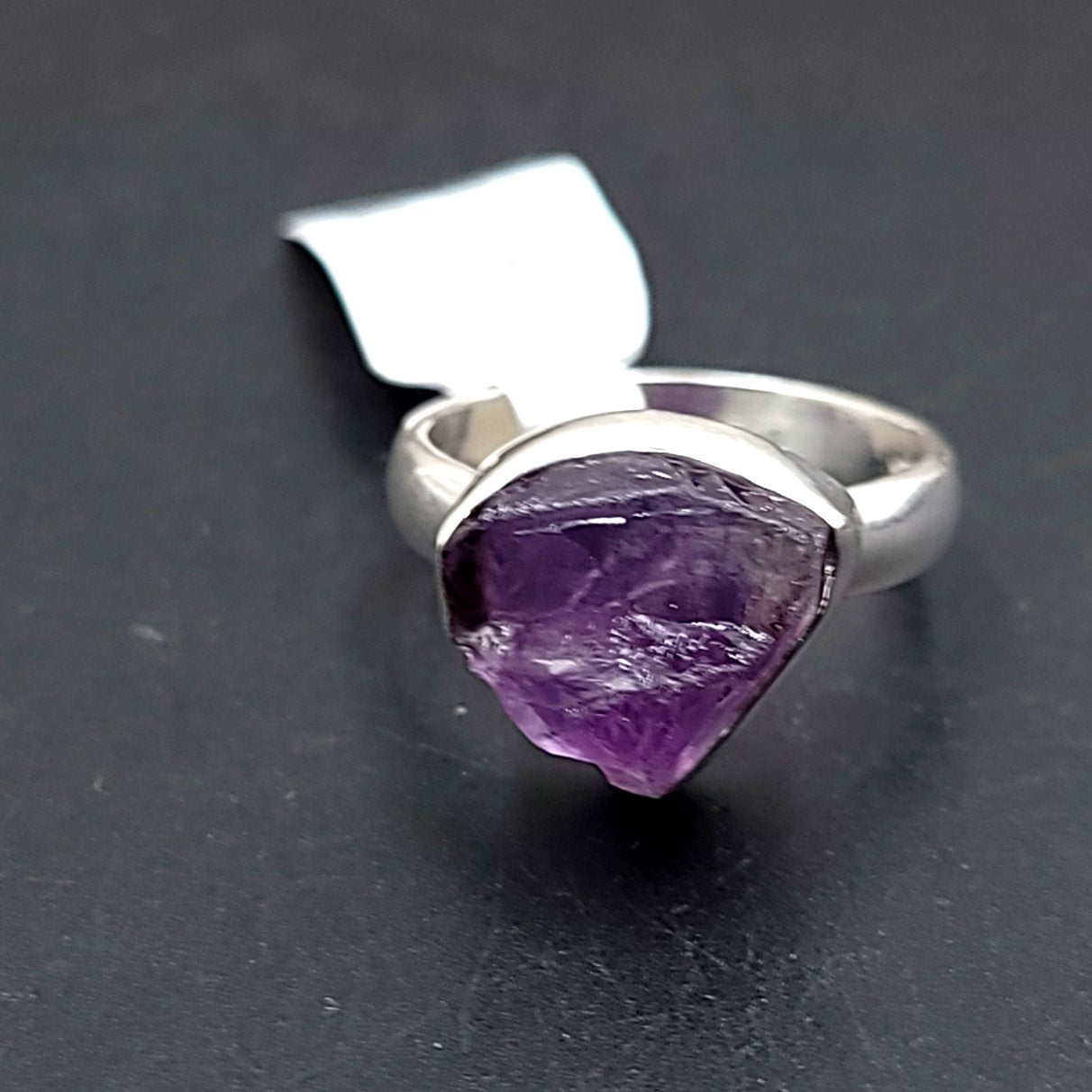 Amethyst Ring Sterling Silver Rough Stone Trillion Cut - Elevated Metaphysical