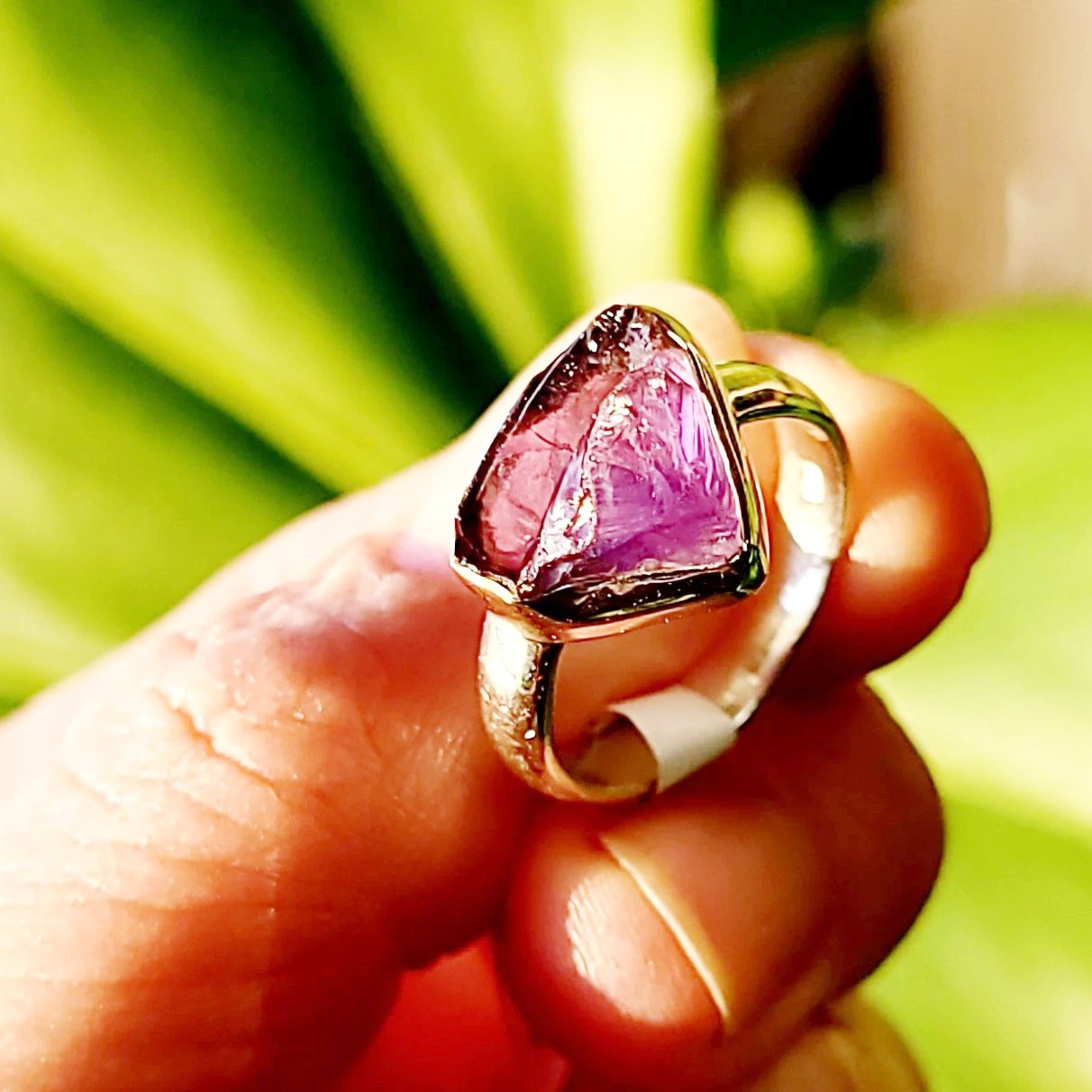 Amethyst Ring Sterling Silver Rough Stone Trillion Cut - Elevated Metaphysical