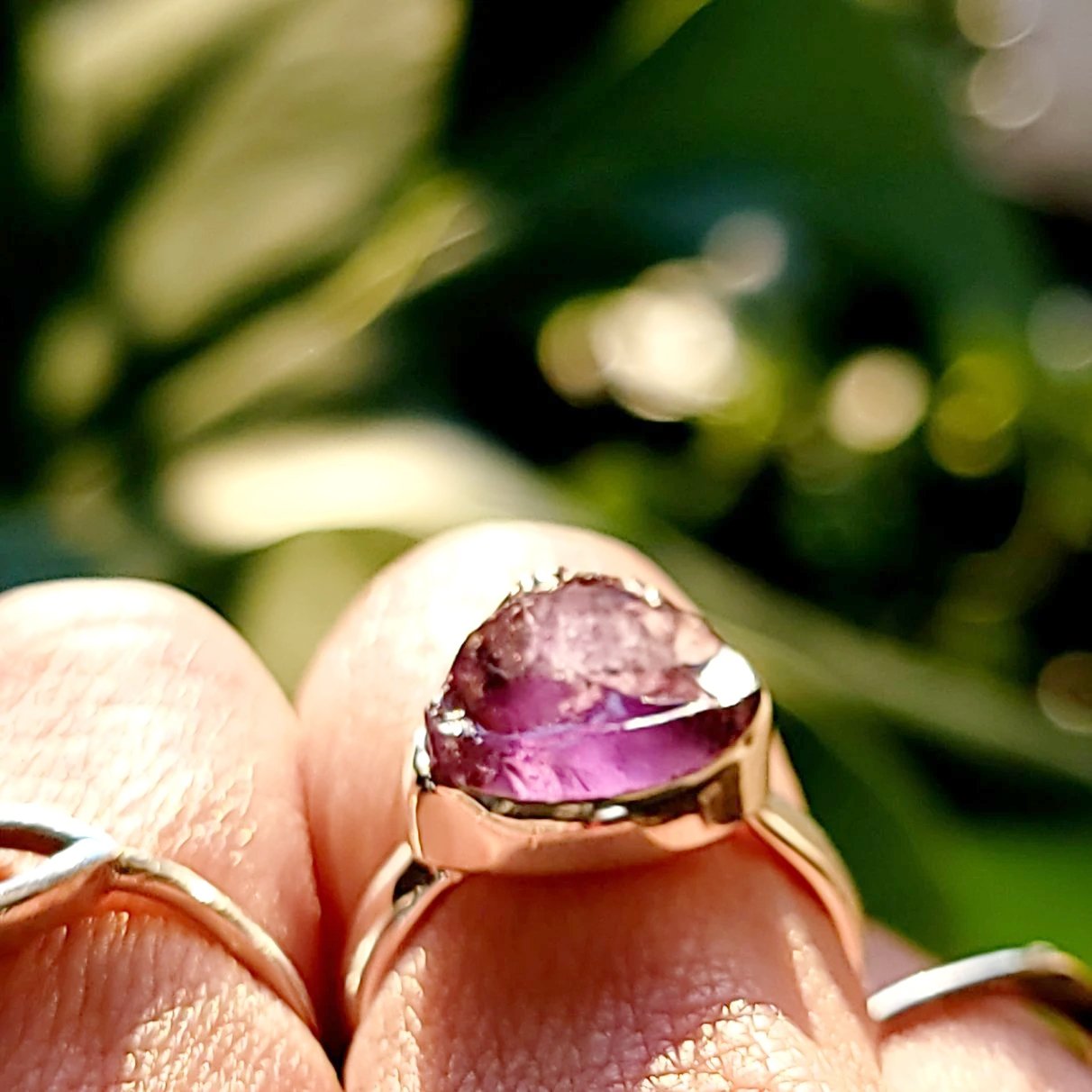 Amethyst Ring Sterling Silver Rough Stone Trillion Cut - Elevated Metaphysical