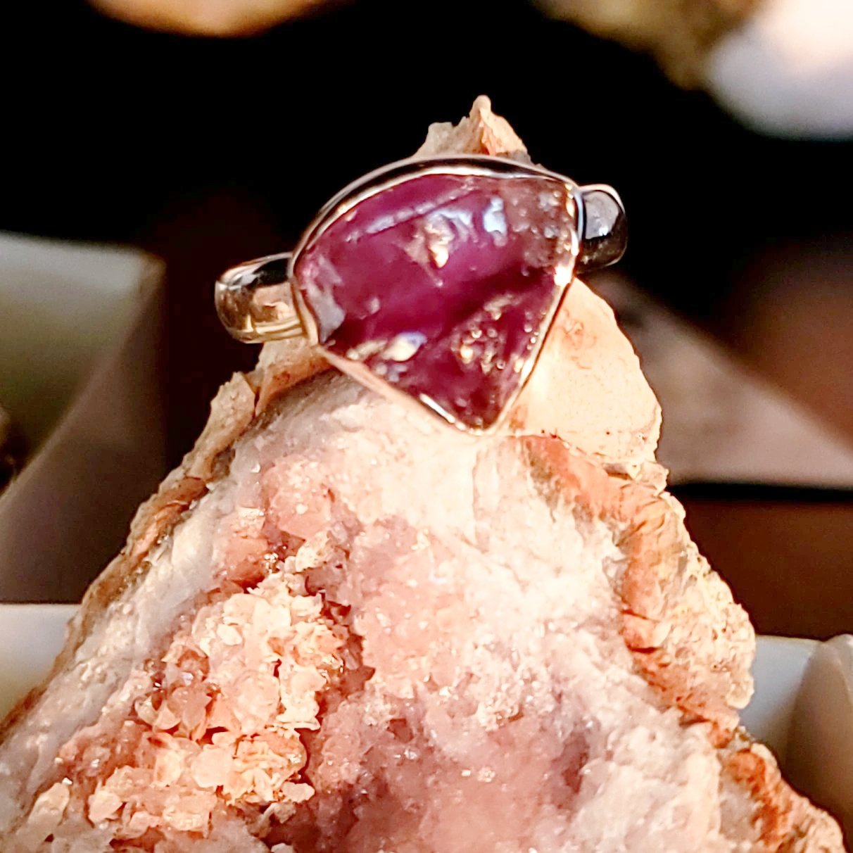 Amethyst Ring Sterling Silver Rough Stone Trillion Cut - Elevated Metaphysical