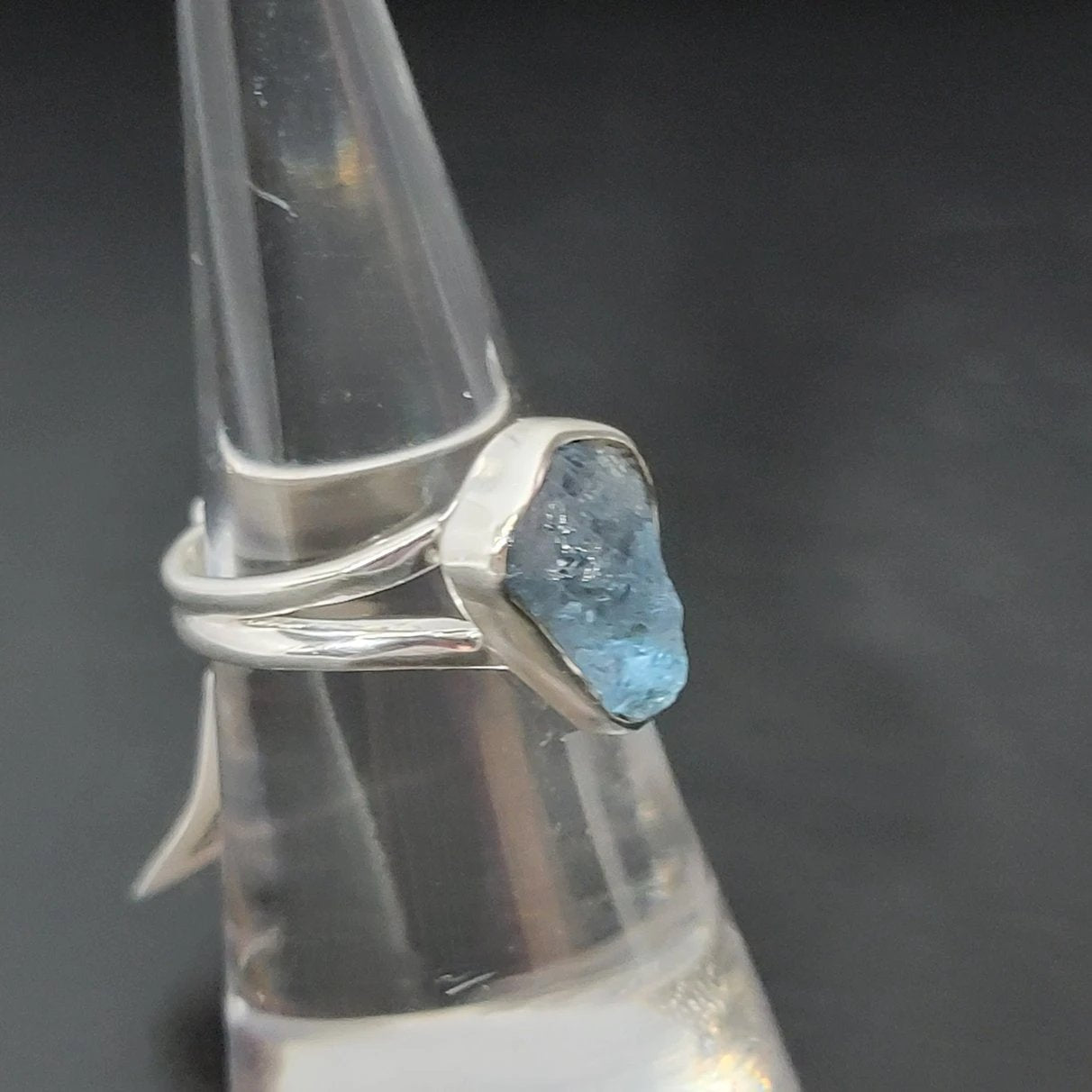 Aquamarine Ring Sterling Silver Rough Stone - Elevated Metaphysical