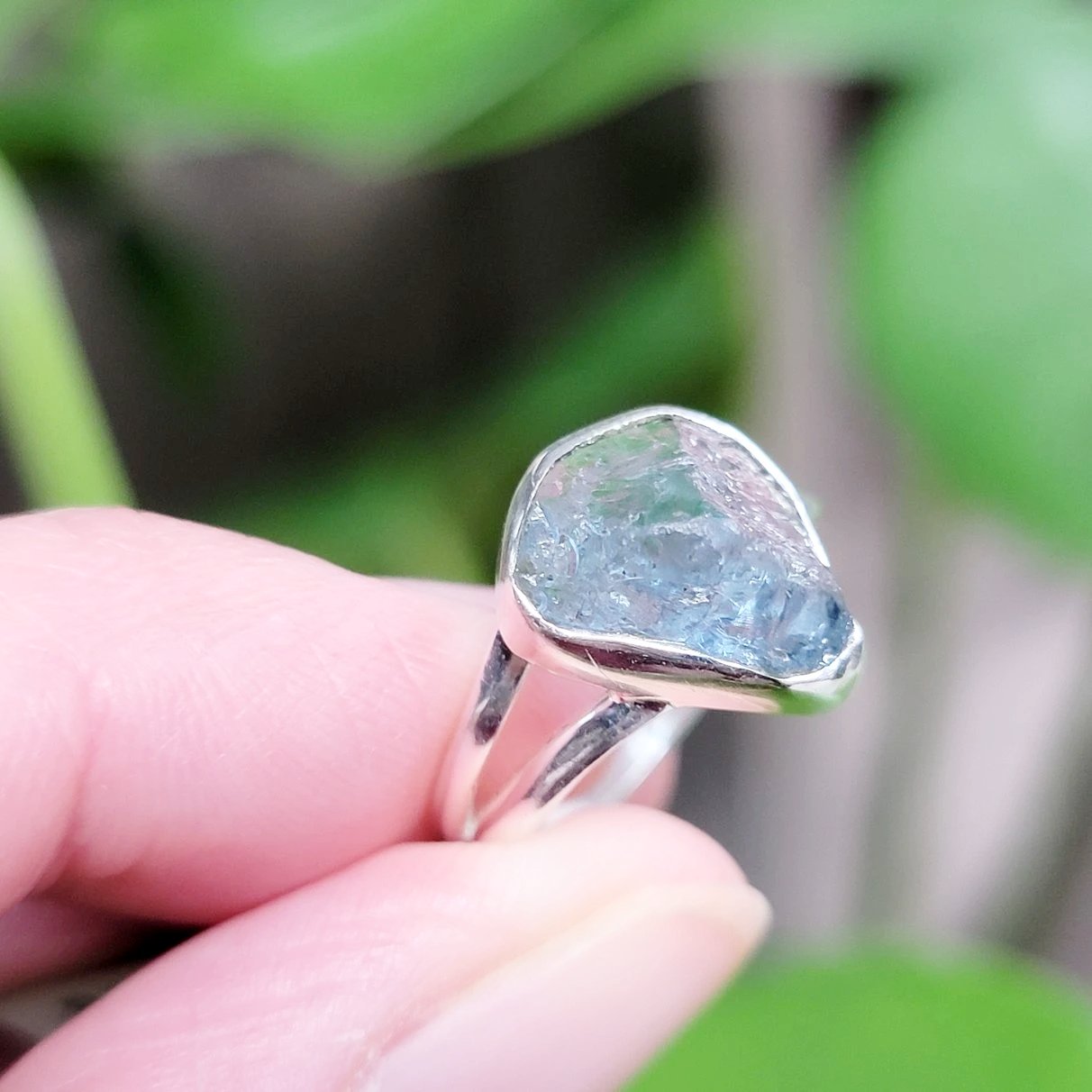 Aquamarine Ring Sterling Silver Rough Stone - Elevated Metaphysical