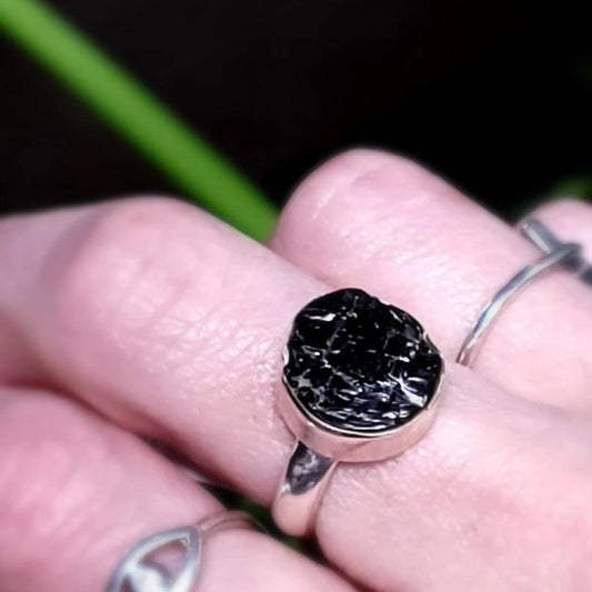 Shungite Ring Sterling Silver Rough Stone - Elevated Metaphysical