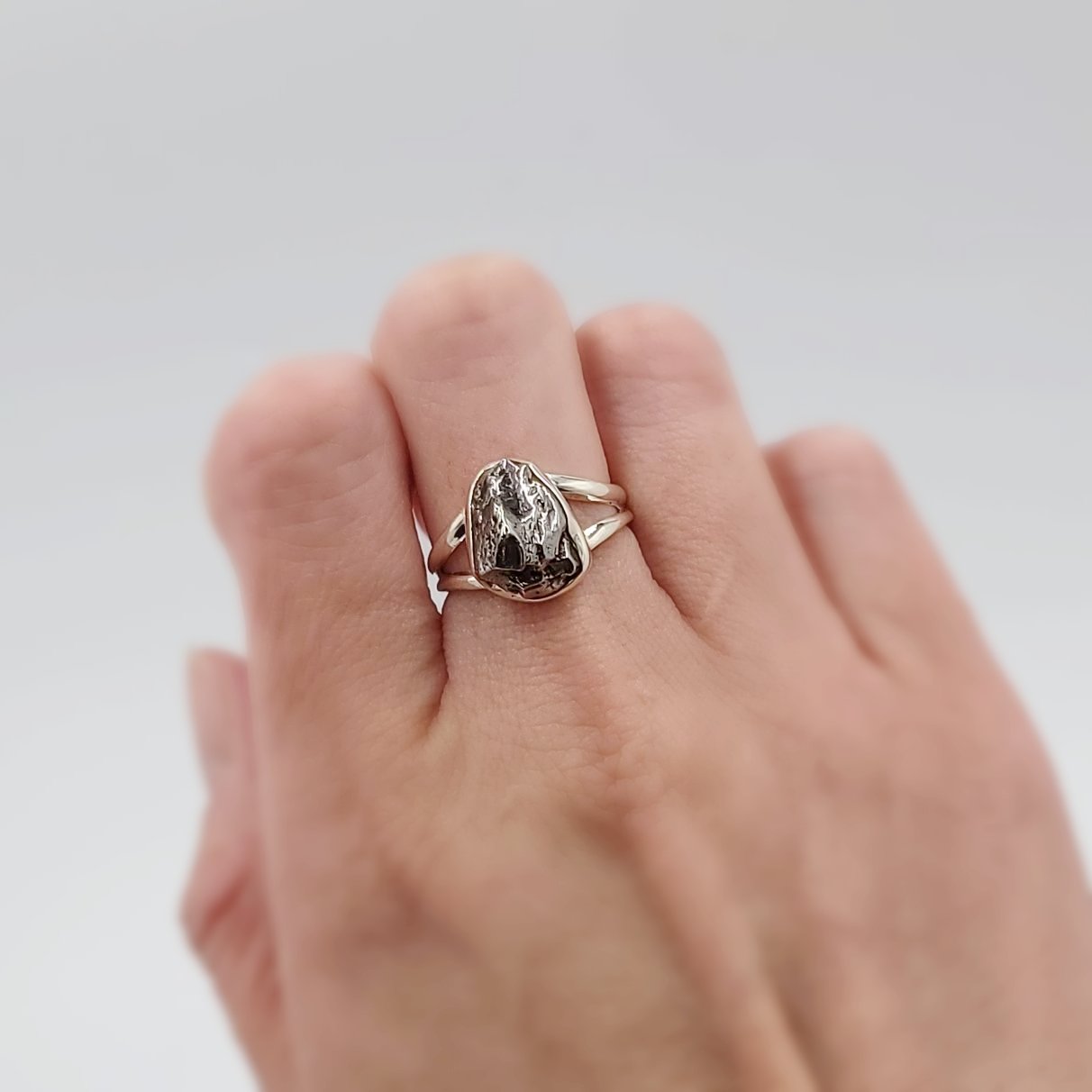 Meteorite Ring Sterling Silver Rough Stone - Elevated Metaphysical