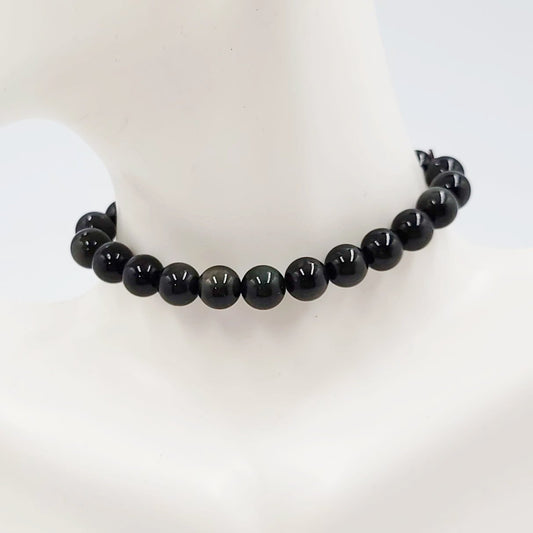 Black Obsidian Bead Bracelet 8mm