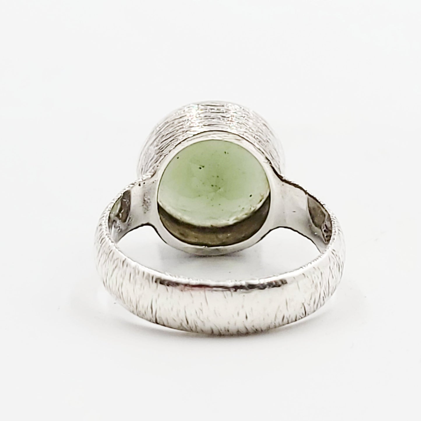 Moldavite Ring Sterling Silver Band Faceted Round - Elevated Metaphysical