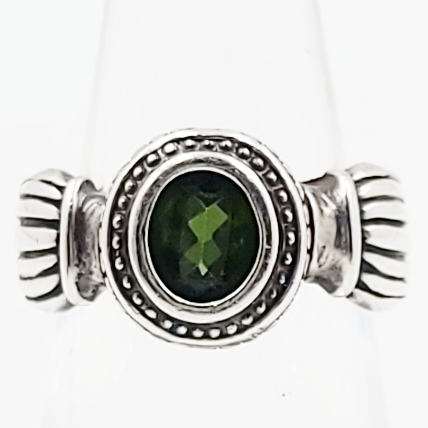 Green Tourmaline Ring Sterling Silver Band Verdelite - Elevated Metaphysical