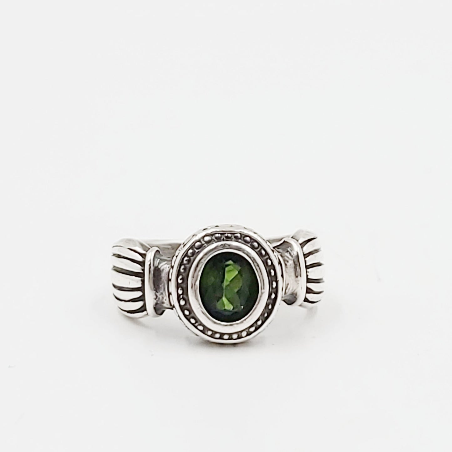 Green Tourmaline Ring Sterling Silver Band Verdelite - Elevated Metaphysical