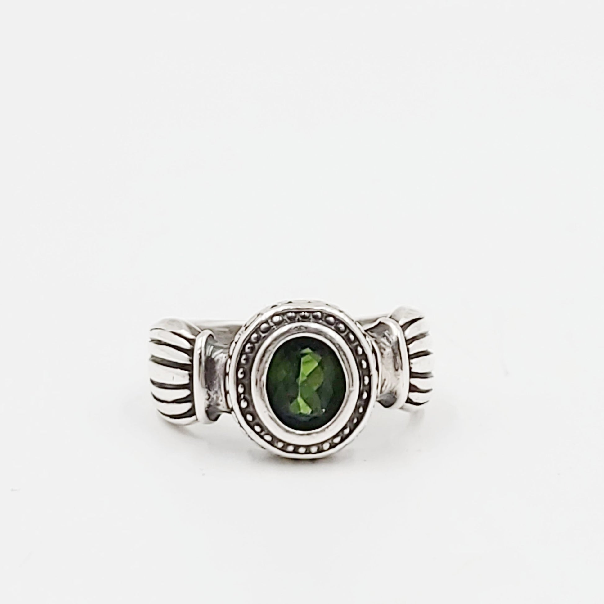 Green Tourmaline Ring Sterling Silver Band Verdelite - Elevated Metaphysical