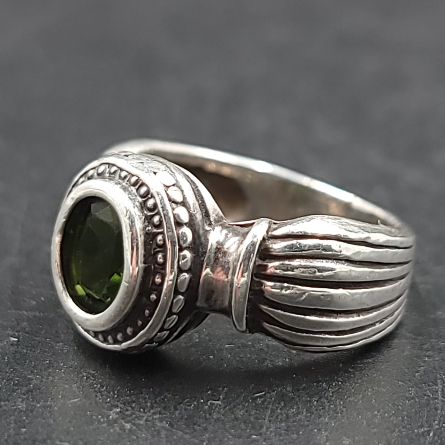 Green Tourmaline Ring Sterling Silver Band Verdelite - Elevated Metaphysical