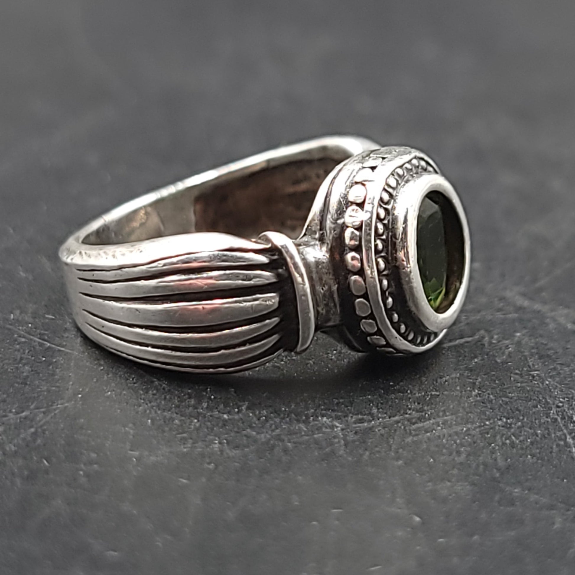 Green Tourmaline Ring Sterling Silver Band Verdelite - Elevated Metaphysical