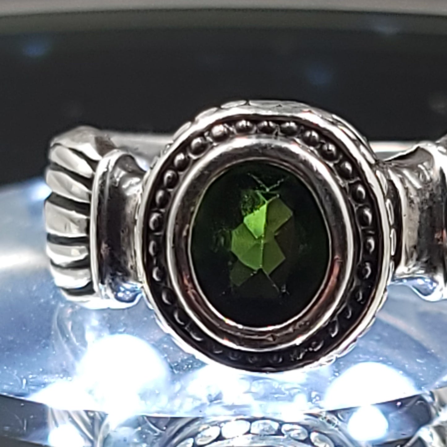 Green Tourmaline Ring Sterling Silver Band Verdelite - Elevated Metaphysical