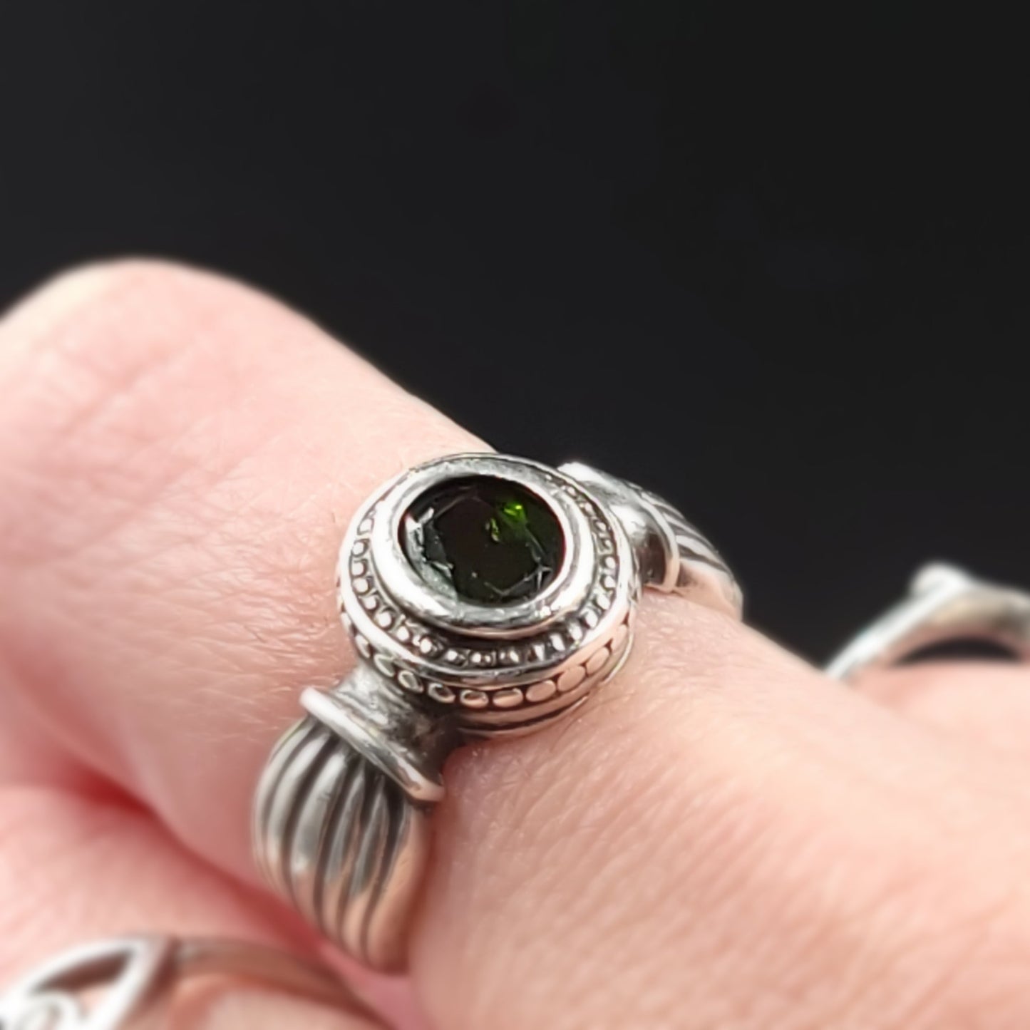 Green Tourmaline Ring Sterling Silver Band Verdelite - Elevated Metaphysical