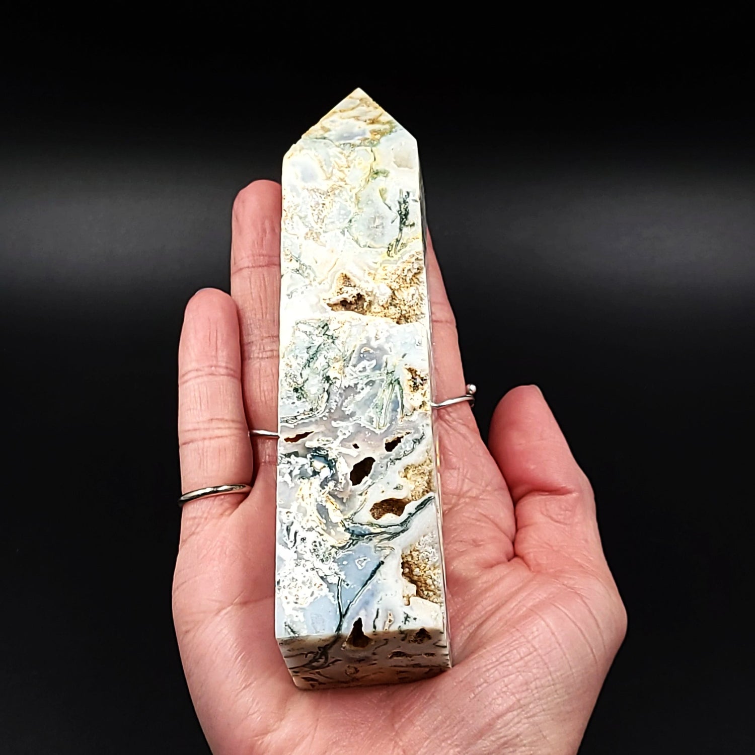 Moss Agate Tree Agate Tower Point 6" 150mm 7oz 200g - Elevated Metaphysical