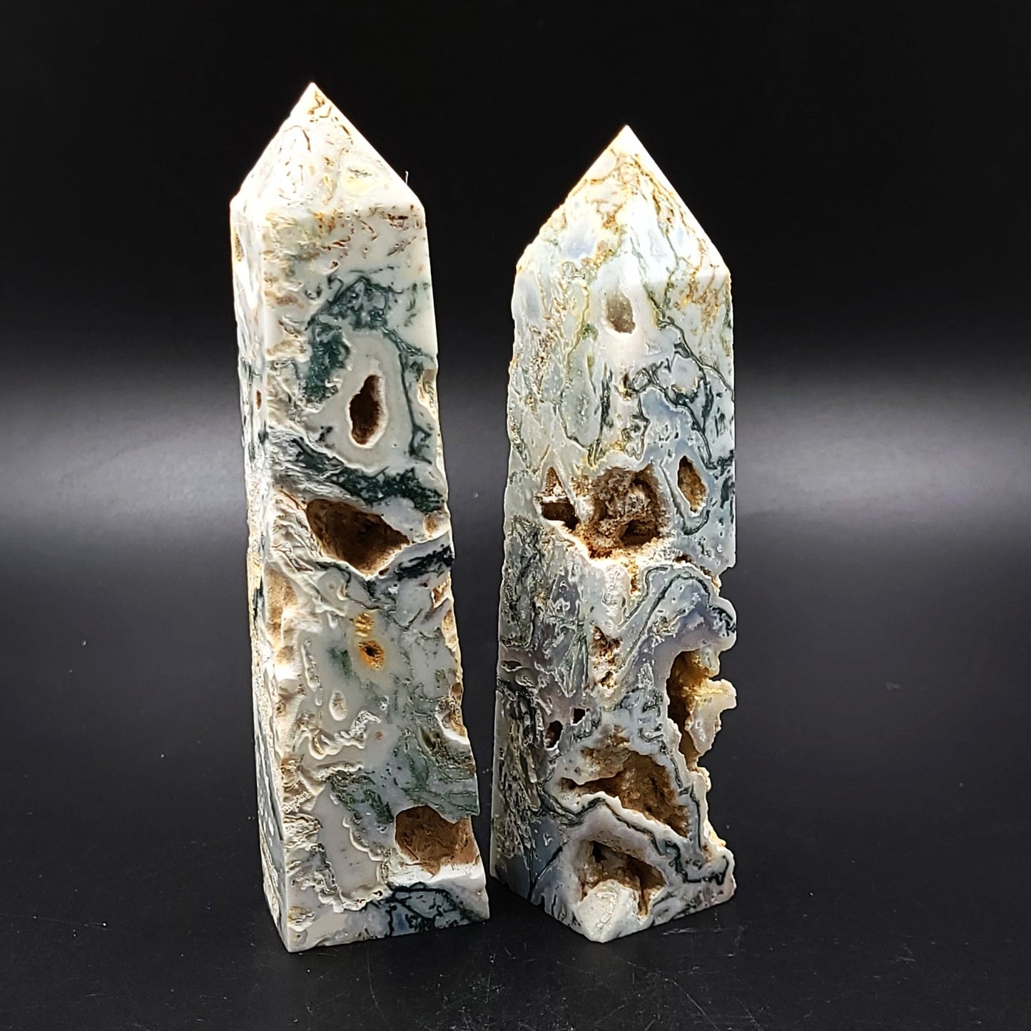 Moss Agate Tree Agate Tower Point 6" 150mm 7oz 200g - Elevated Metaphysical