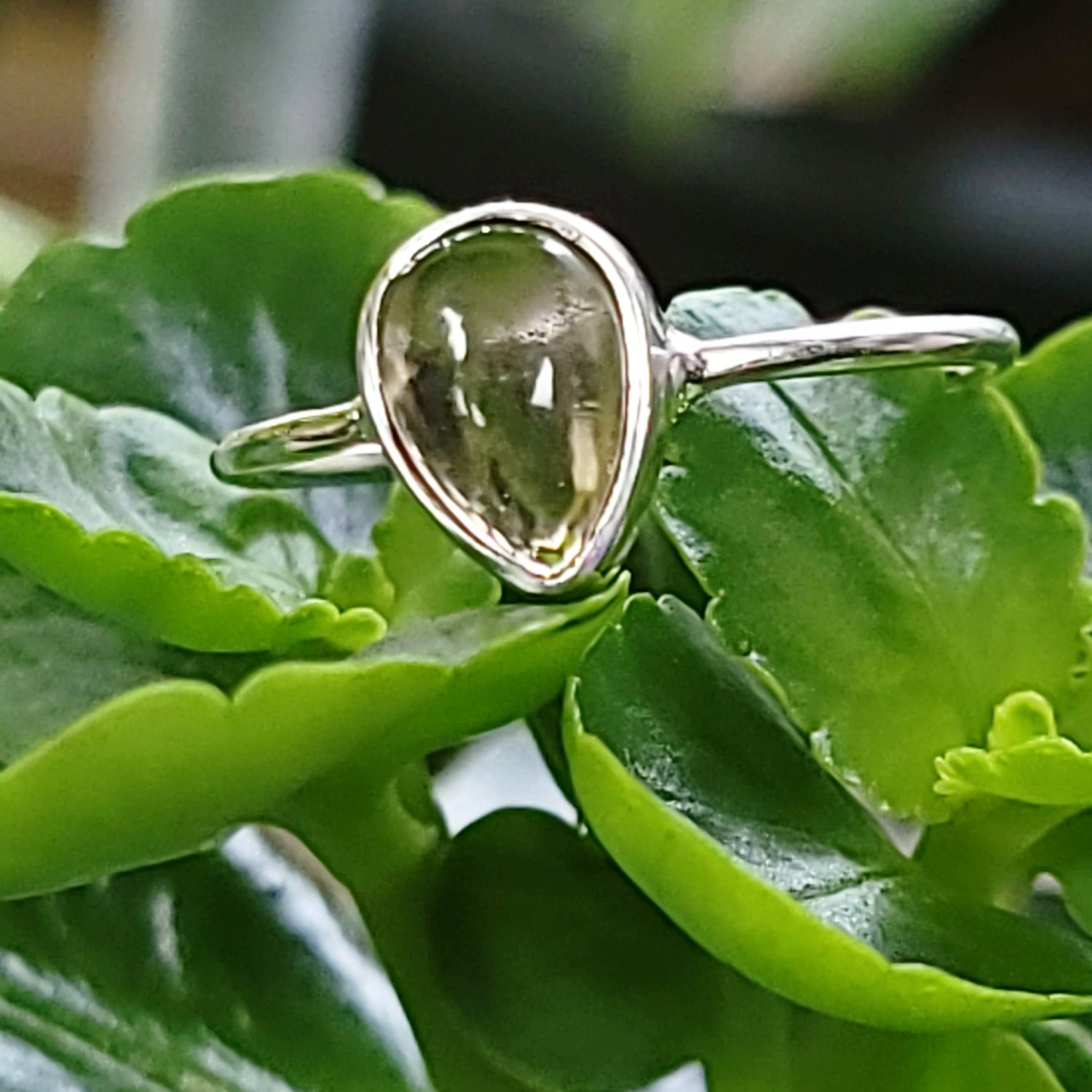 Smoky Quartz Ring Sterling Silver Band Pear - Elevated Metaphysical
