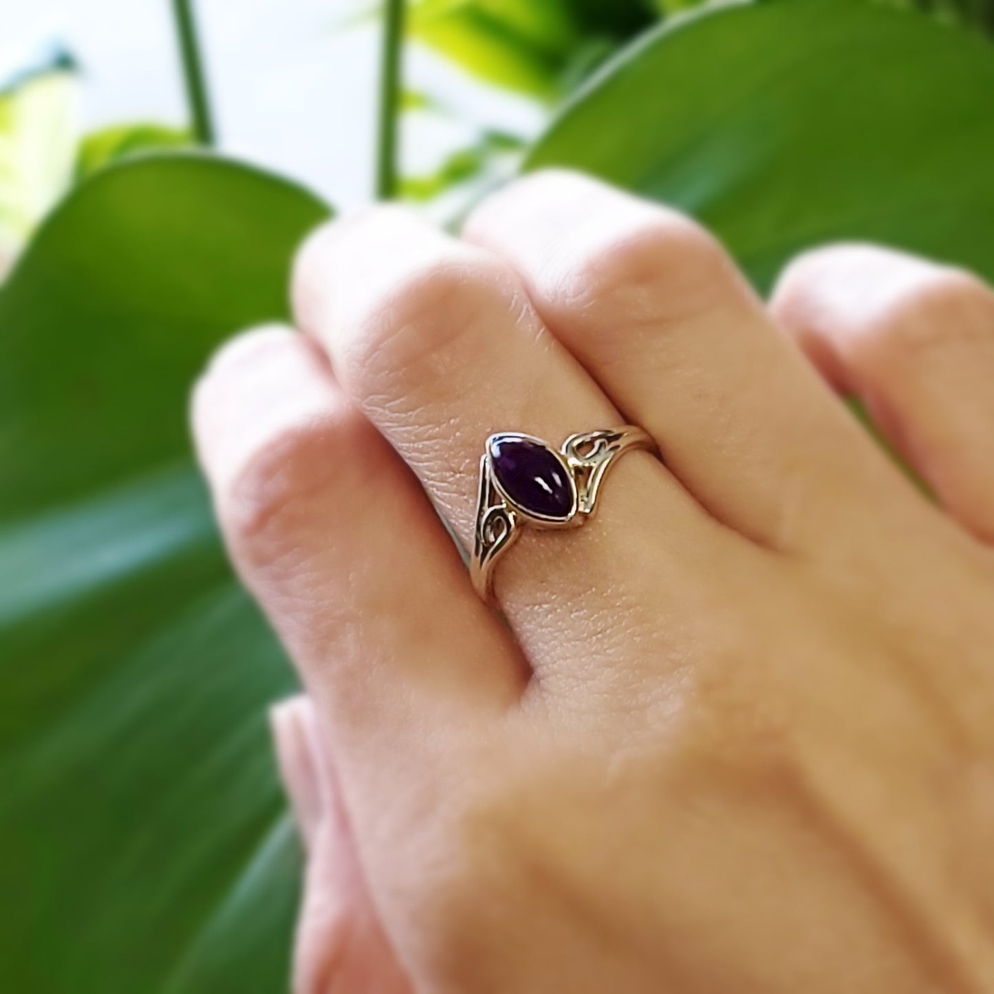 Amethyst Ring Sterling Silver Band Marquise