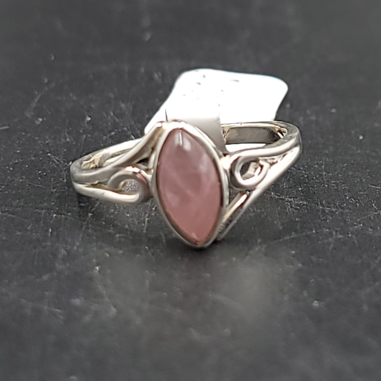 Rose Quartz Ring Sterling Silver Band Marquise