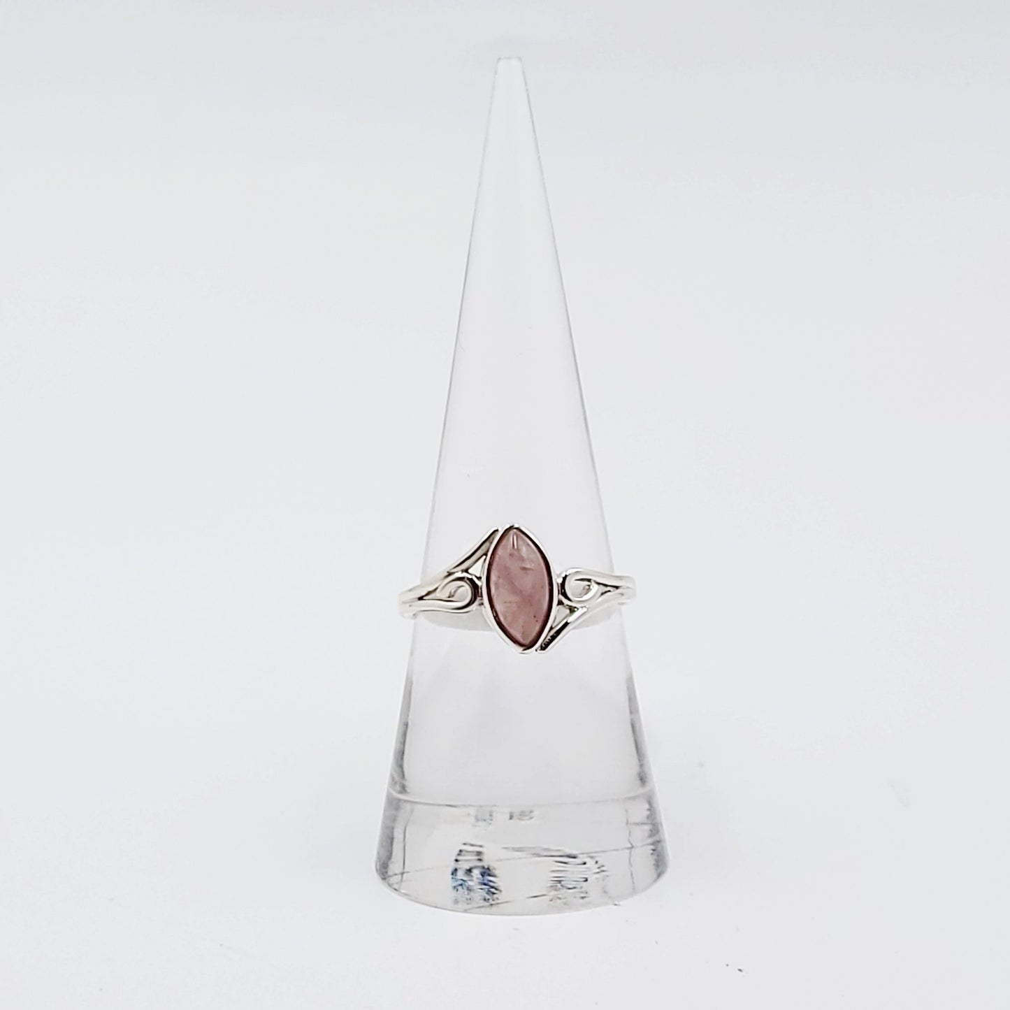 Rose Quartz Ring Sterling Silver Band Marquise