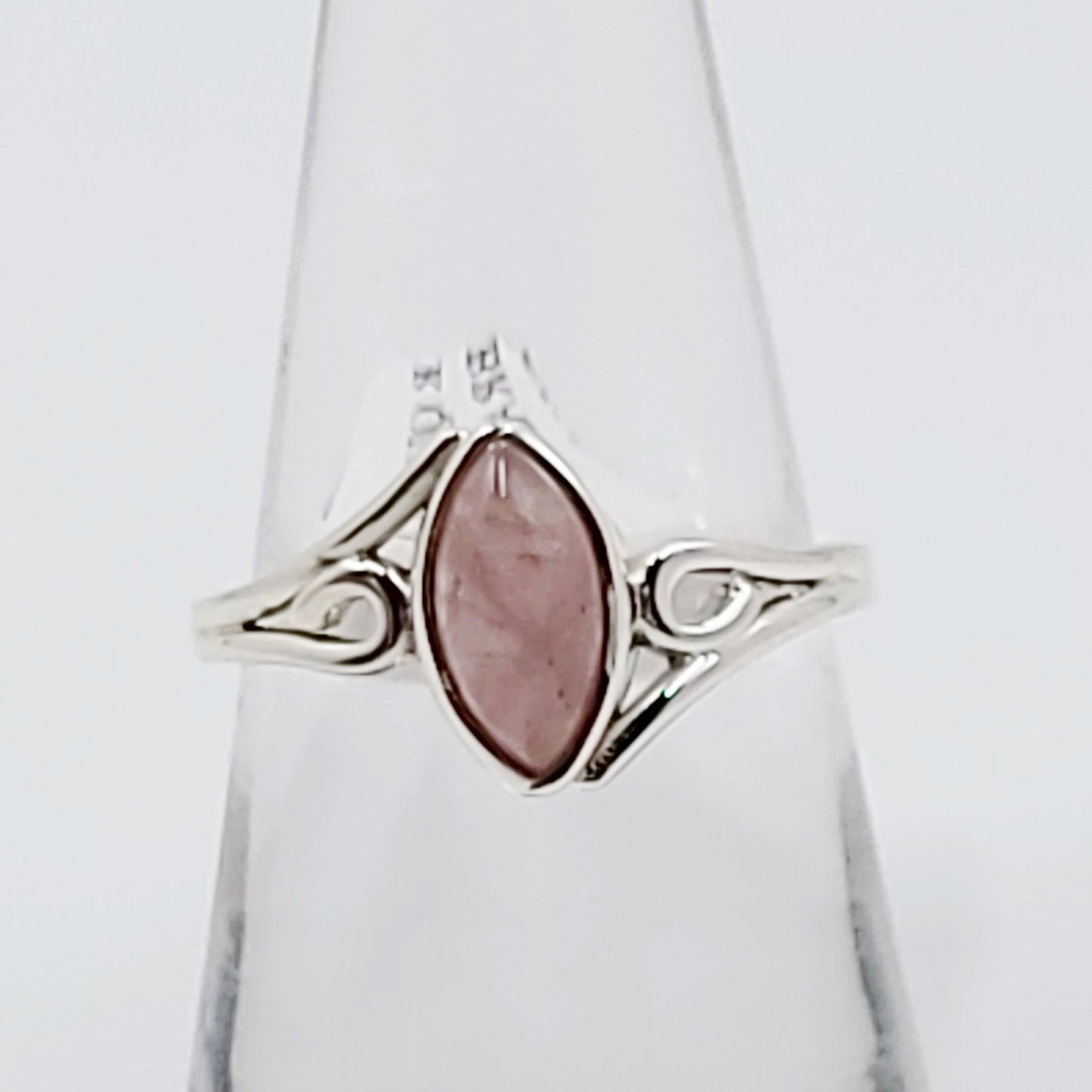 Rose Quartz Ring Sterling Silver Band Marquise