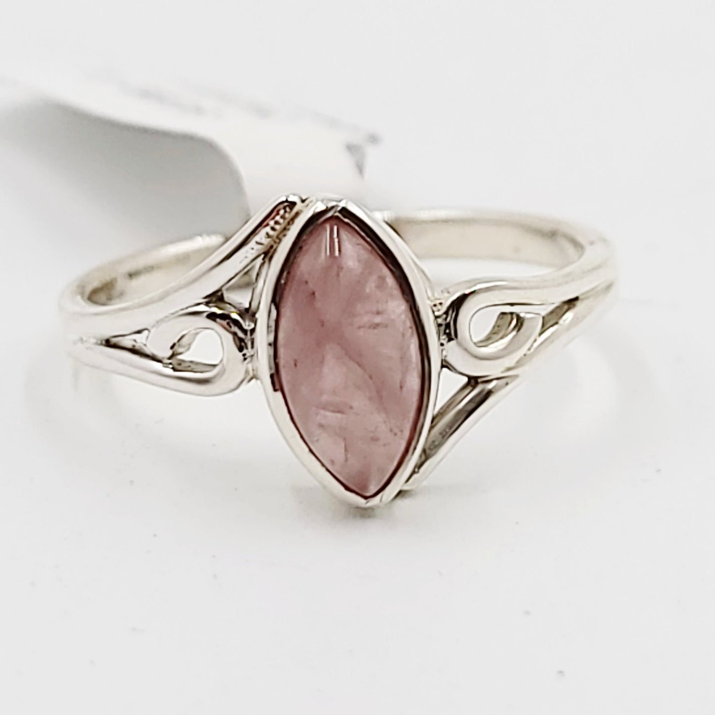 Rose Quartz Ring Sterling Silver Band Marquise