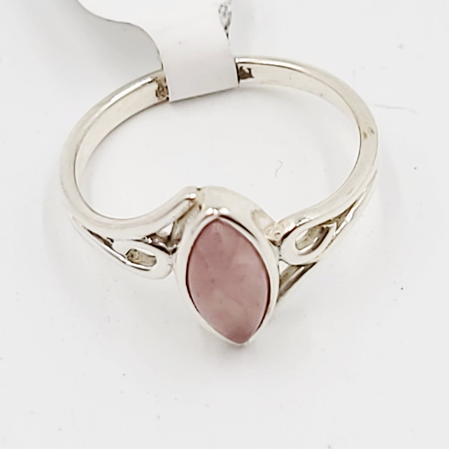 Rose Quartz Ring Sterling Silver Band Marquise