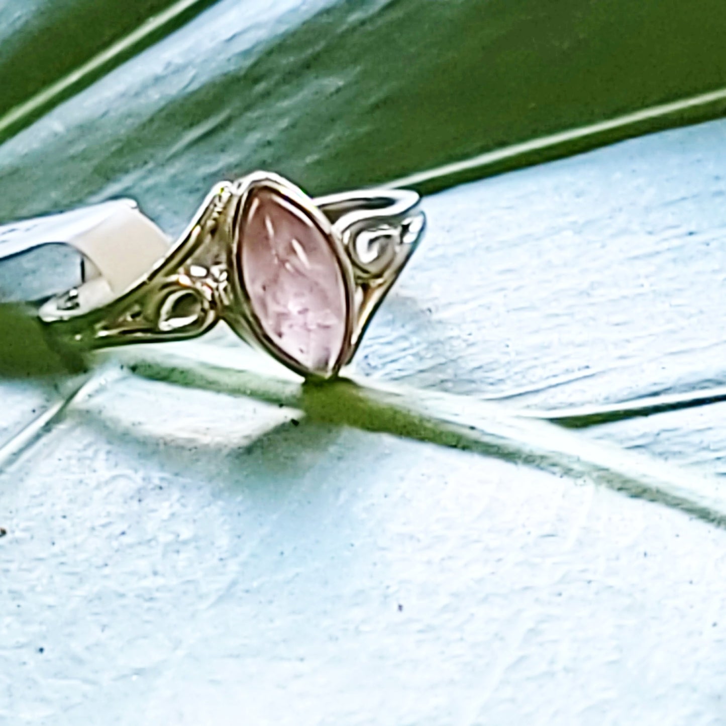 Rose Quartz Ring Sterling Silver Band Marquise