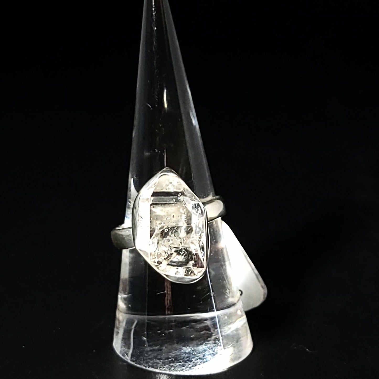 Herkimer Diamond Solitaire Ring Sterling Silver Band Rainbow HQ - Elevated Metaphysical