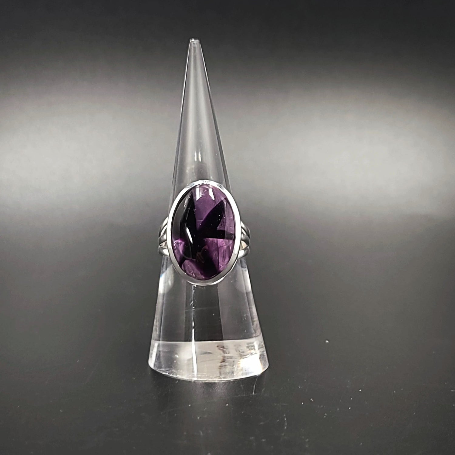 Star Amethyst Ring Sterling Silver Band Oval - Elevated Metaphysical