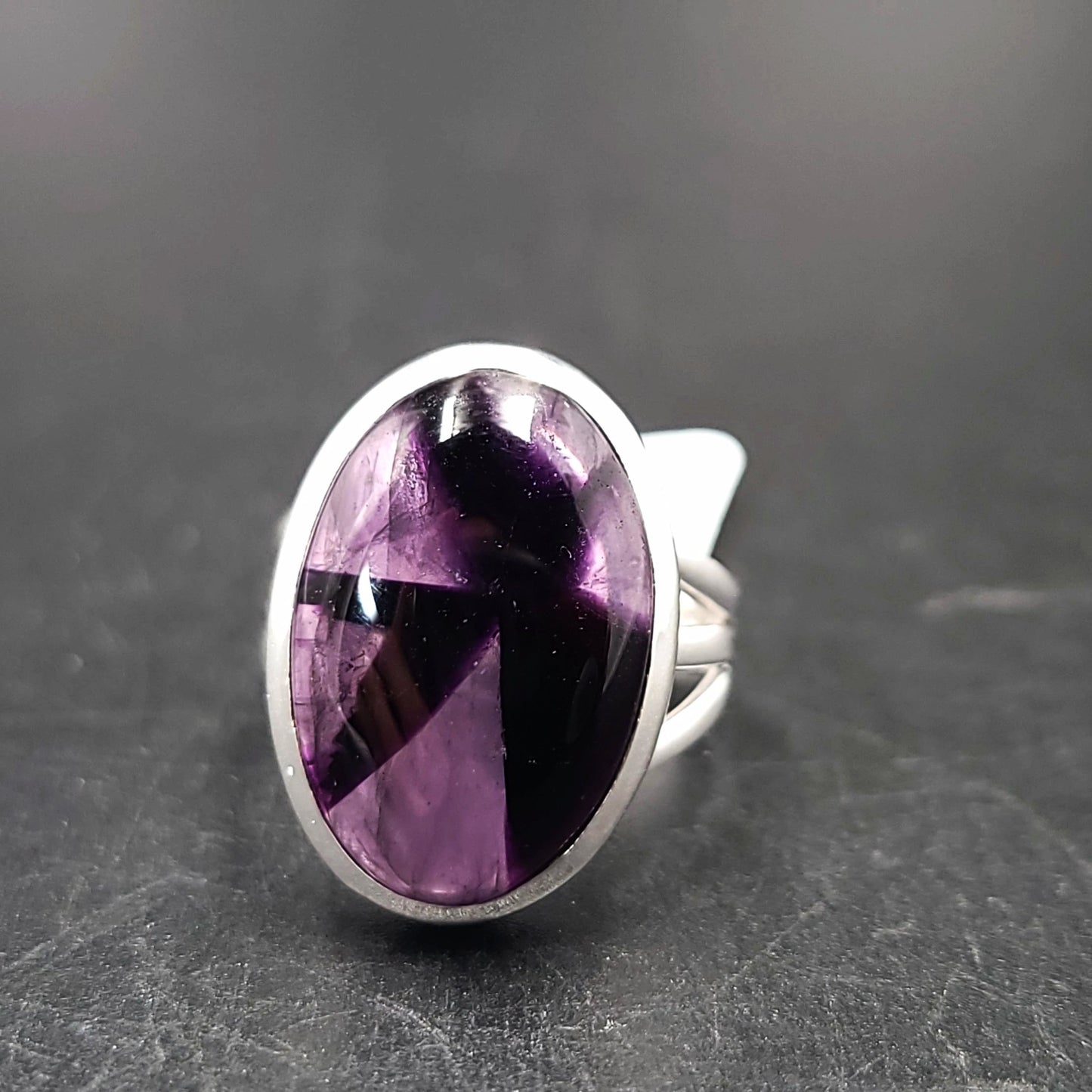 Star Amethyst Ring Sterling Silver Band Oval - Elevated Metaphysical