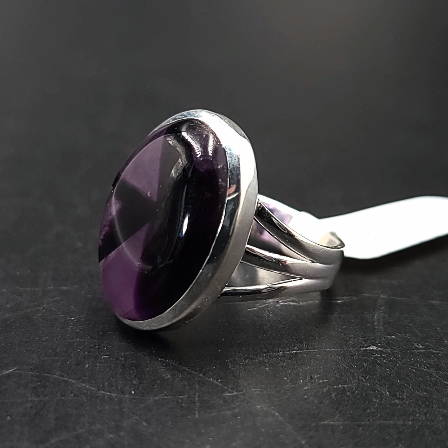 Star Amethyst Ring Sterling Silver Band Oval - Elevated Metaphysical