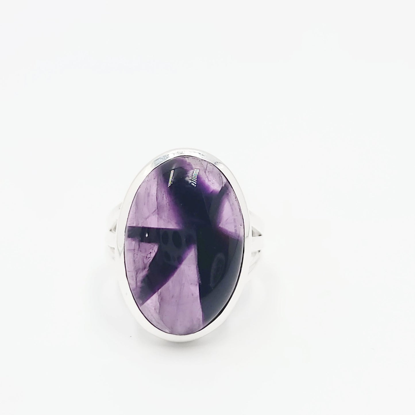 Star Amethyst Ring Sterling Silver Band Oval - Elevated Metaphysical