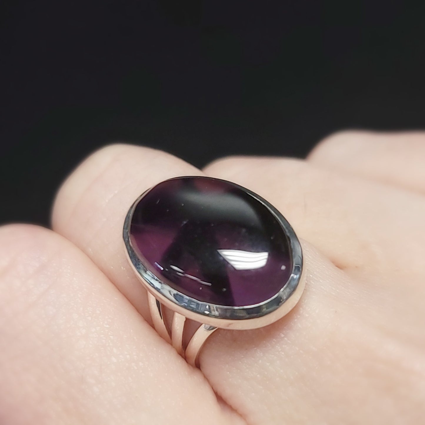 Star Amethyst Ring Sterling Silver Band Oval - Elevated Metaphysical